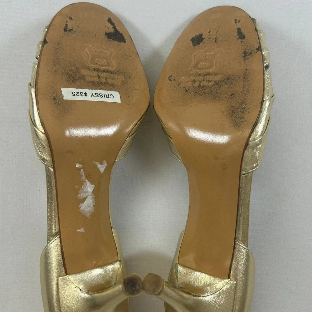 Stuart Weitzman Heels Crissy D'Orsay Womens 8 Gold‎ Leather Peep Toe Pumps